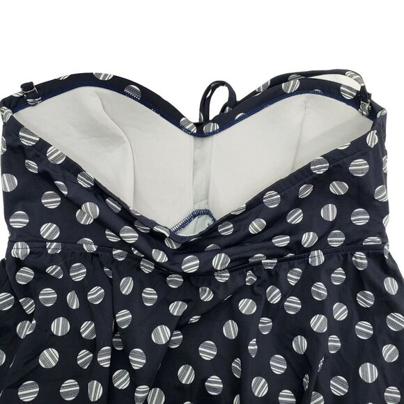 INC Swim Top Polka Dot‎ Print Halter Tankini Bandeau Navy Blue Plus Size 14 - Picture 10 of 12
